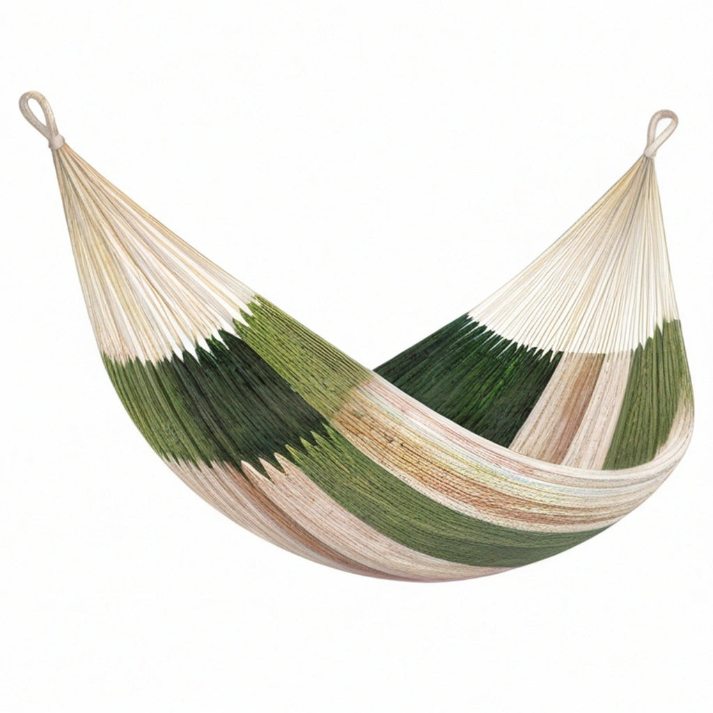 Amaca 200 x 100 cm in cotone verde beige per giardino - sospesa a rete