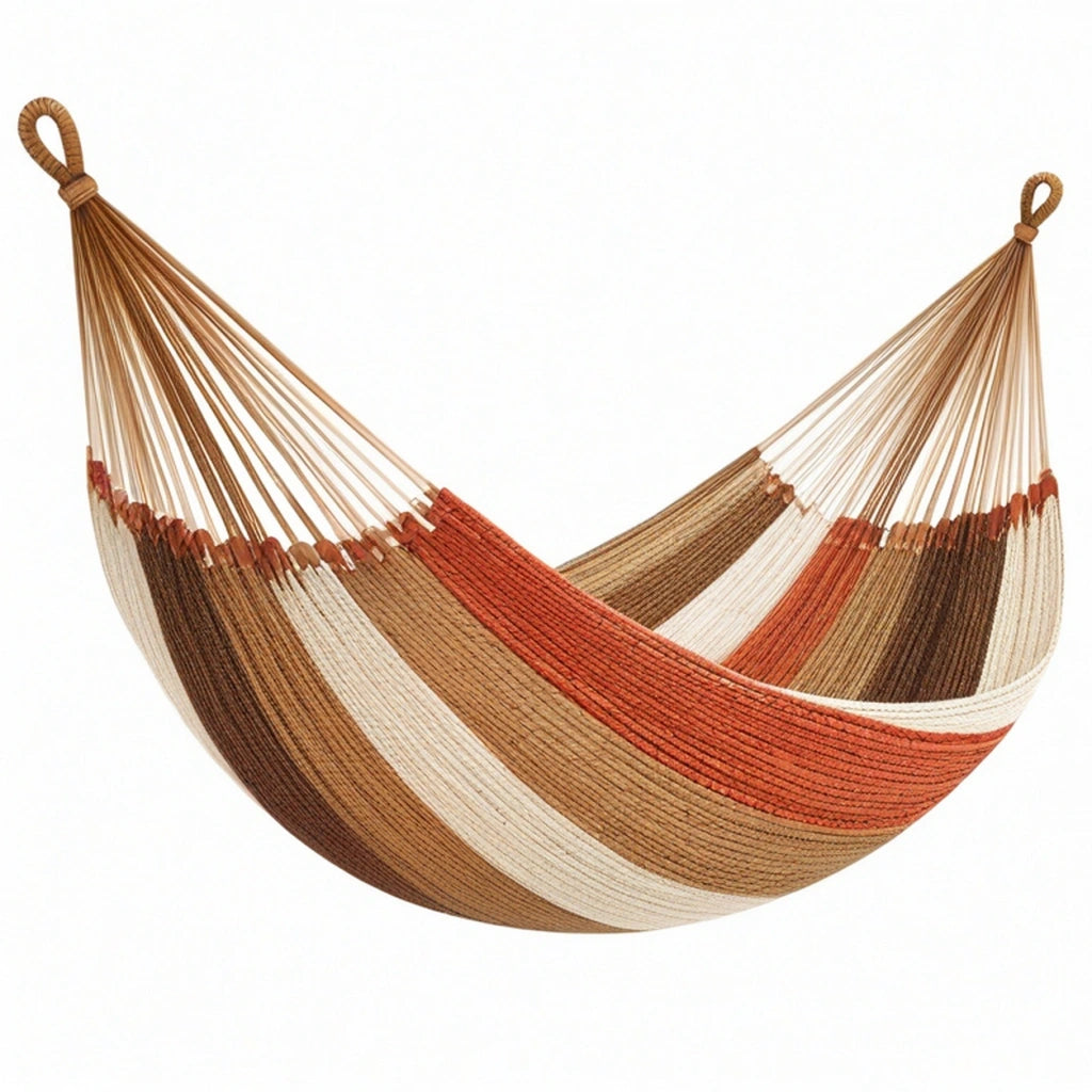 Amaca 200 x 100 cm in corda tessile marrone beige e terracotta - sospesa per relax