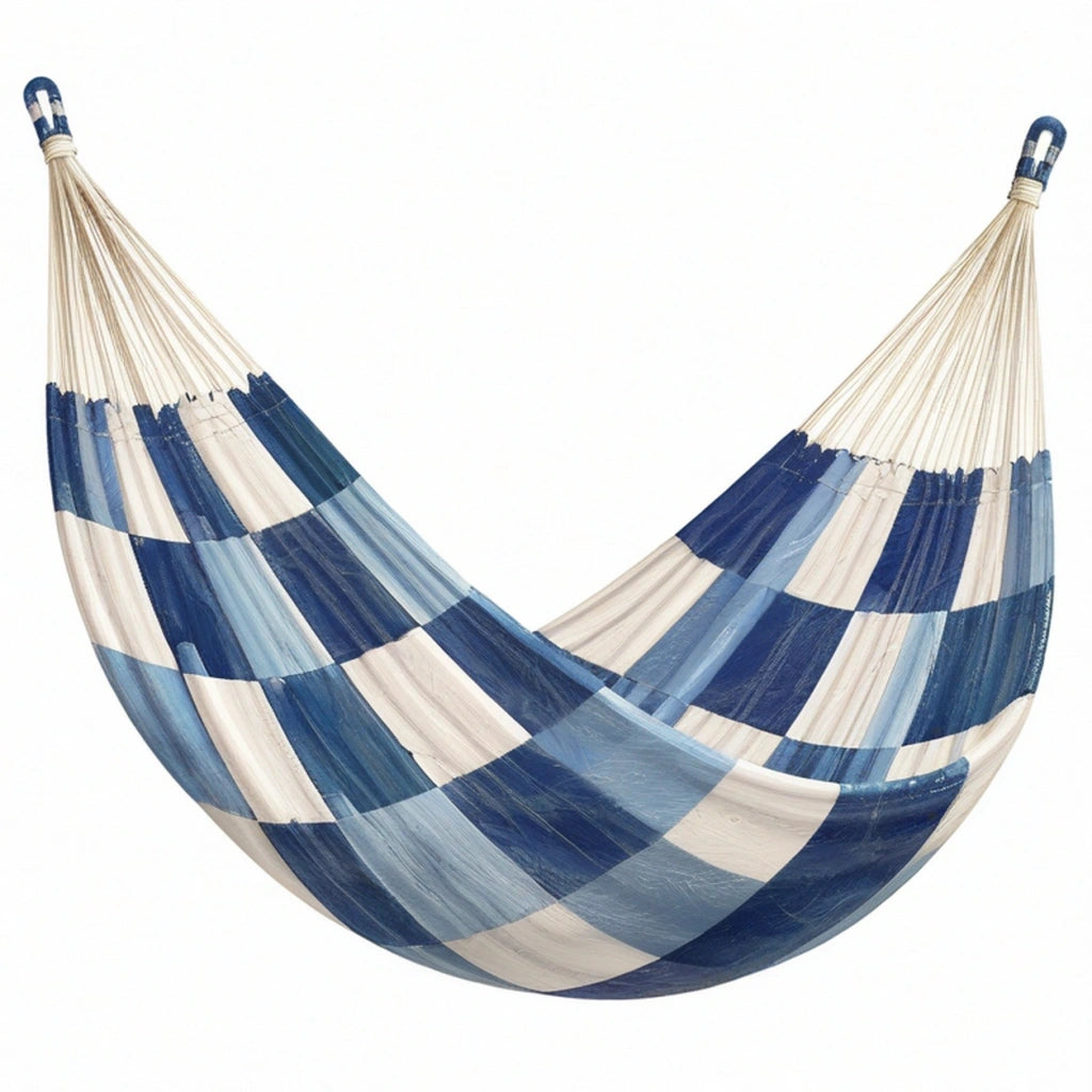 Amaca 200 x 100 cm in cotone blu/azzurro/bianco per relax stile bohémien