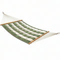Amaca da giardino 200 x 100 cm in tessuto verde e bianco con barre in bambù - imbottita