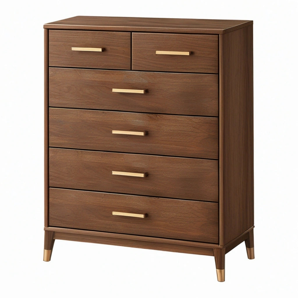 Cassettiera 90 x 45 x 125 cm in legno marrone noce con 6 cassetti stile moderno