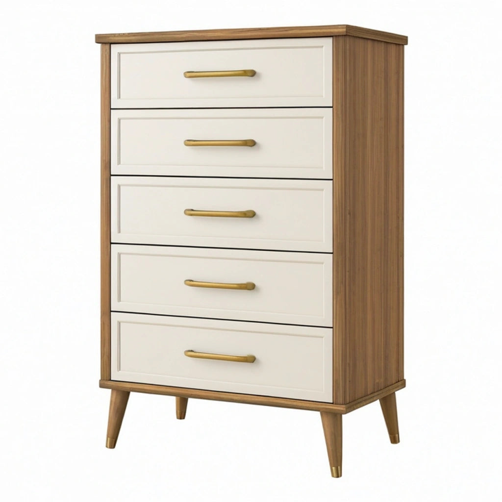 Cassettiera 80 x 40 x 120 cm in legno ingegnerizzato bianco e noce - cinque cassetti stile moderno