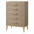 Cassettiera 80 x 40 x 120 cm effetto legno beige con 5 cassetti e dettagli dorati
