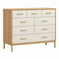Cassettiera 140 x 40 x 115 cm in legno ingegnerizzato bianco e rovere con 9 cassetti stile moderno