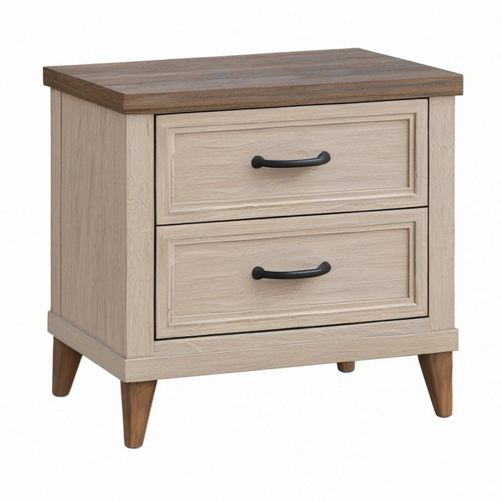 Comodino 50 x 40 x 60 cm in legno beige e noce con 2 cassetti stile classico