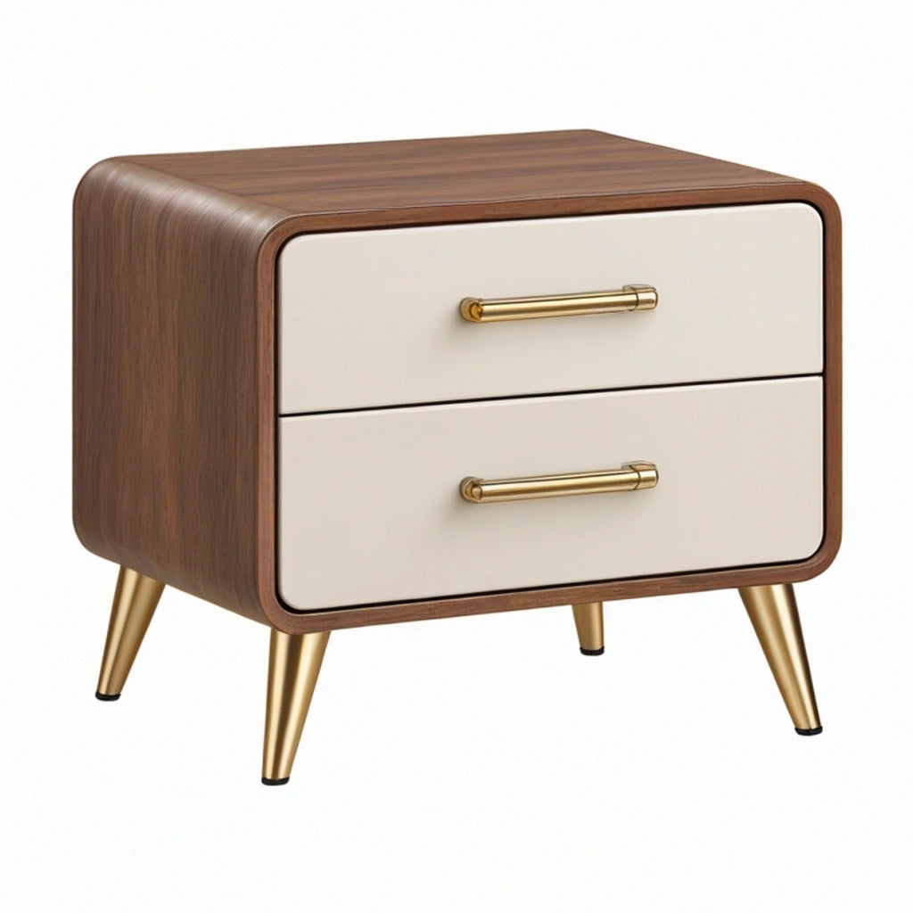 Comodino 60 x 40 x 55 cm in legno noce e bianco con 2 cassetti stile moderno