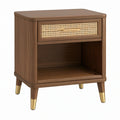 Comodino 45 x 40 x 60 cm effetto legno noce con rattan e cassetto stile retrò