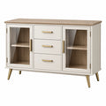 Credenza 140 x 40 x 85 cm in legno bianco e rovere con vetrine stile moderno