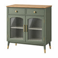 Credenza 90 x 40 x 95 cm in legno verde con ante in vetro scanalato stile moderno