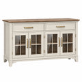 Credenza 150 x 45 x 90 cm in legno bianco e marrone con ante in vetro stile classico