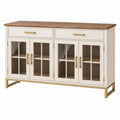 Credenza 160 x 40 x 90 cm in legno bianco e marrone con ante in vetro stile moderno