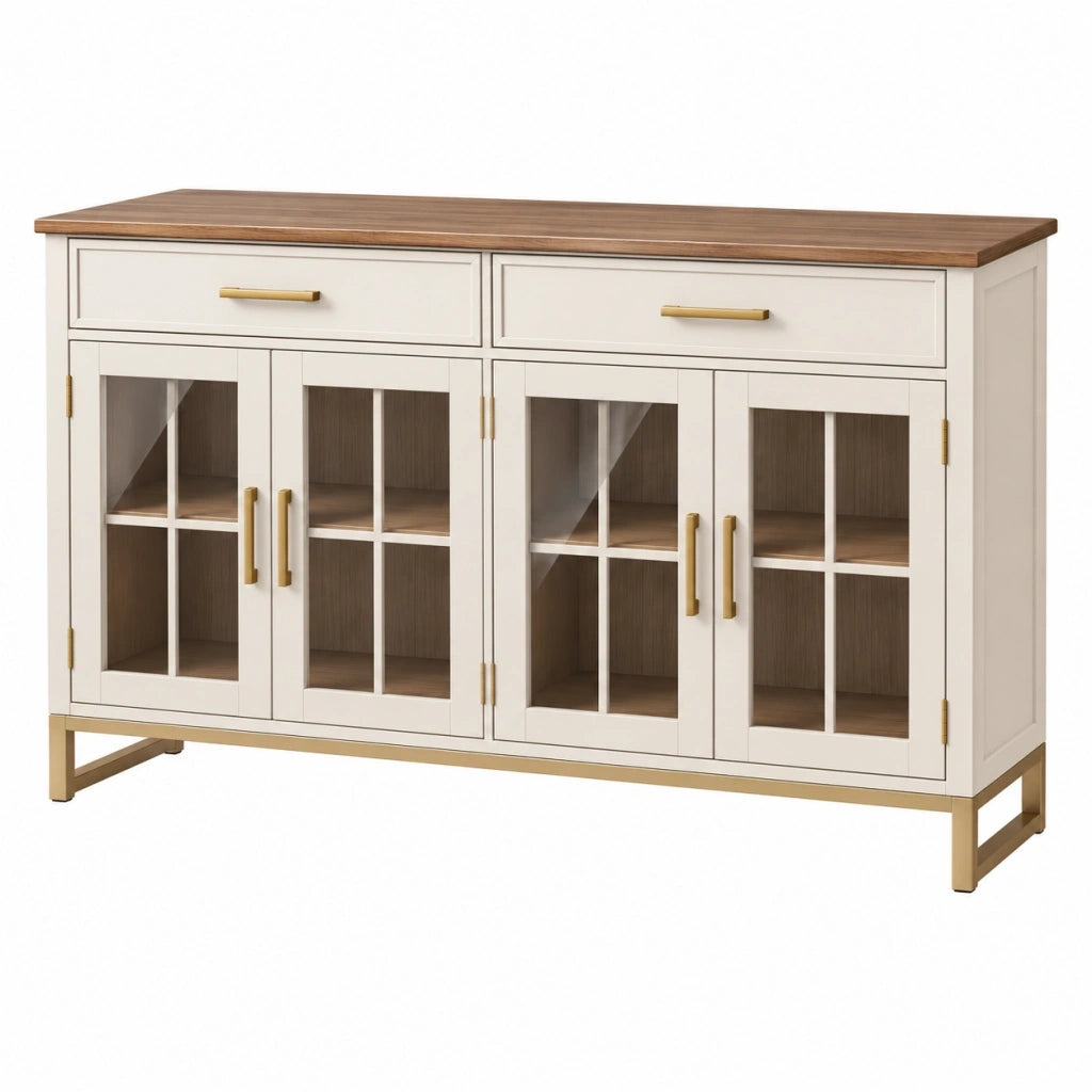 Credenza 160 x 40 x 90 cm in legno bianco e marrone con ante in vetro stile moderno