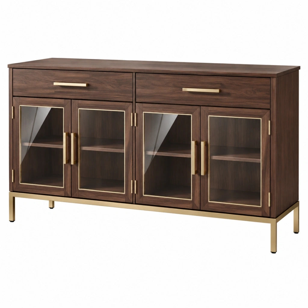 Credenza 180 x 45 x 90 cm in legno marrone con vetro e metallo stile moderno
