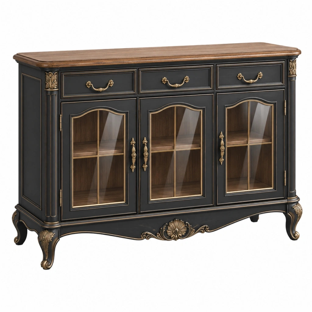Credenza vetrina 160 x 45 x 95 cm in legno nero e marrone stile classico