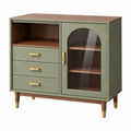 Credenza 100 x 40 x 90 cm in legno verde salvia con vetrina e cassetti stile retrò