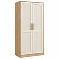 Armadio guardaroba 80x50x180 cm in legno ingegnerizzato rovere e bianco crema con ante scanalate