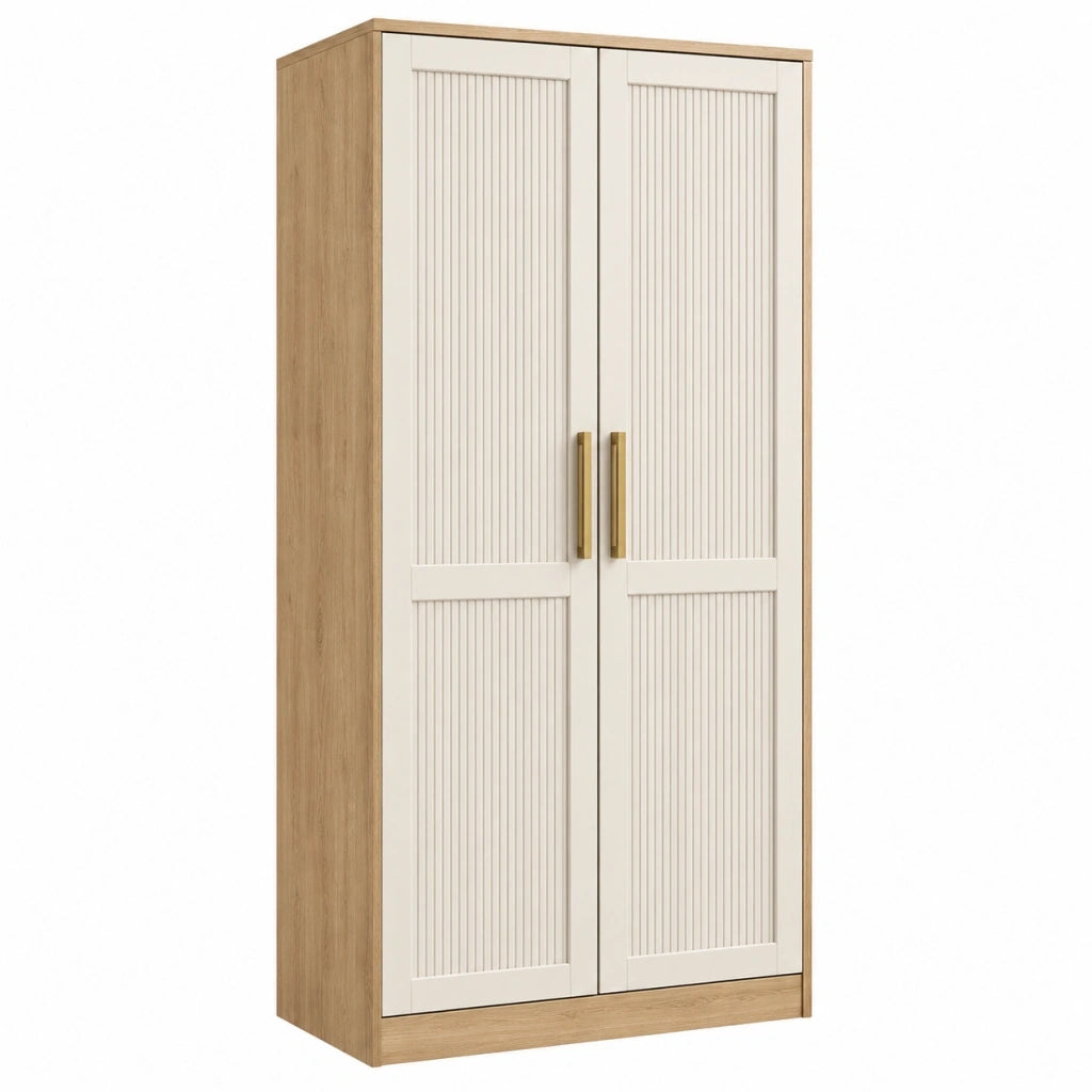 Armadio guardaroba 80x50x180 cm in legno ingegnerizzato rovere e bianco crema con ante scanalate