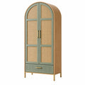 Armadio guardaroba 90 x 45 x 190 cm in legno verde e rattan con ante e cassetto