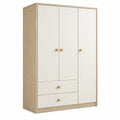 Armadio 120 x 50 x 200 cm in legno bianco e rovere con 3 ante e 2 cassetti