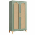Armadio 100 x 50 x 180 cm in legno verde salvia con ante intrecciate - stile naturale