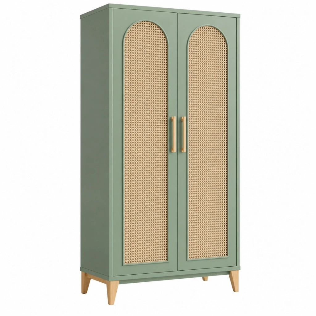 Armadio 100 x 50 x 180 cm in legno verde salvia con ante intrecciate - stile naturale