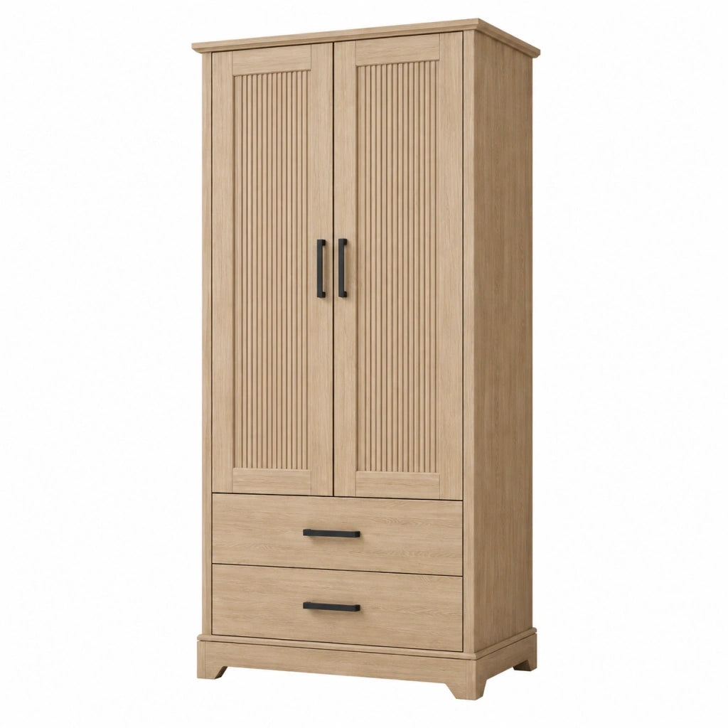 Armadio guardaroba 90 x 55 x 190 cm in legno rovere chiaro con ante e cassetti stile moderno