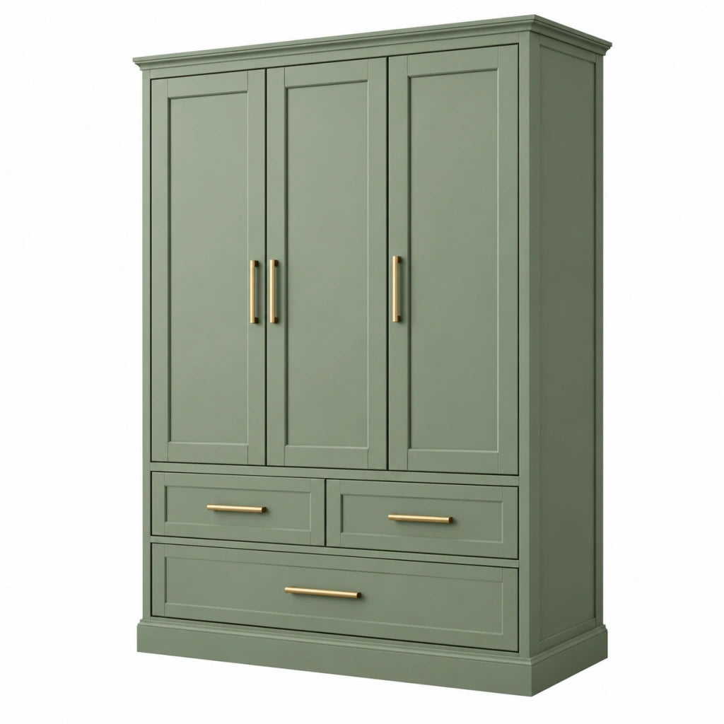 Armadio 120 x 50 x 200 cm in legno verde salvia con 3 ante e 3 cassetti