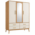Armadio guardaroba 120 x 50 x 190 cm effetto legno naturale e bianco con specchio stile moderno