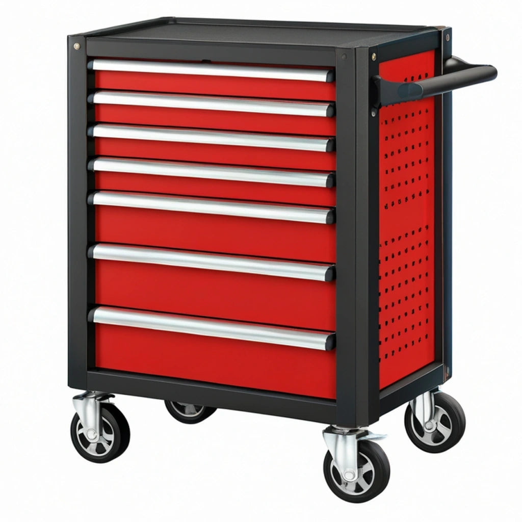 Carrello portautensili 86 x 46 x 95 cm in acciaio rosso e nero con 7 cassetti e ruote