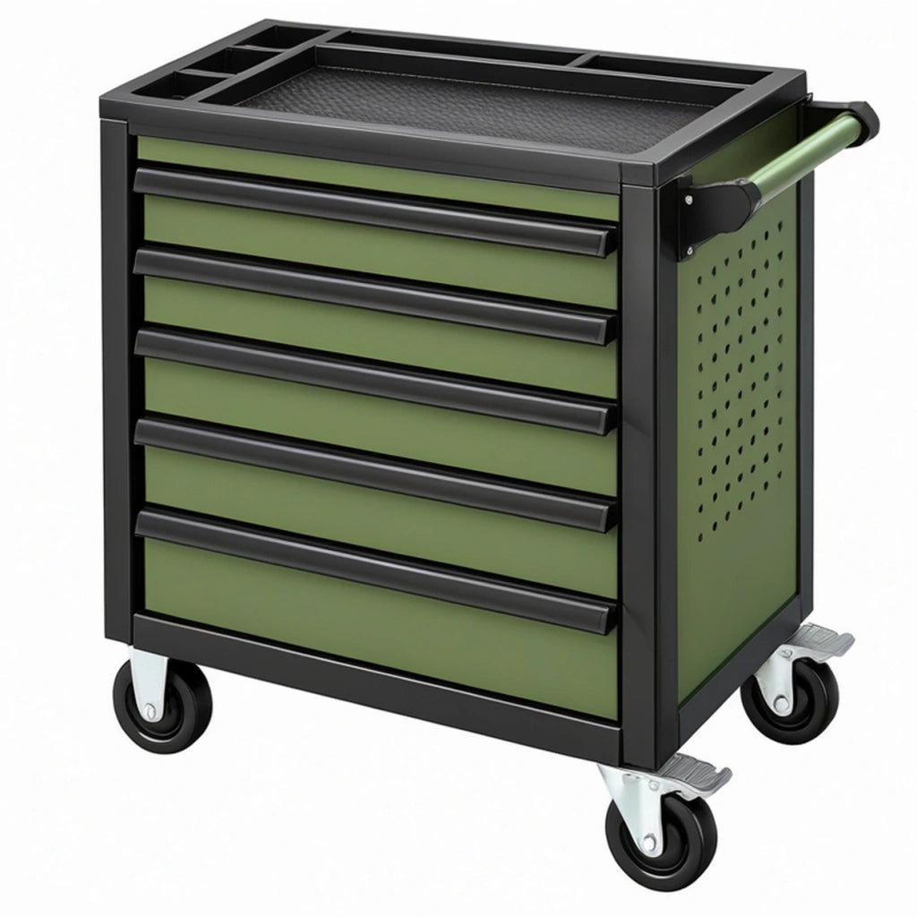 Carrello portautensili 76 x 46 x 97 cm in metallo verde e nero con 6 cassetti e ruote