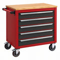 Carrello portautensili 77 x 46 x 97 cm in acciaio rosso con piano in legno e 5 cassetti