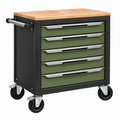 Cassettiera portautensili 70 x 45 x 90 cm in acciaio nero e verde con piano in legno - mobile da officina con ruote