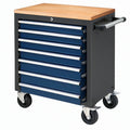 Carrello portautensili 77 x 46 x 95 cm in acciaio blu e nero con 7 cassetti piano in legno e ruote