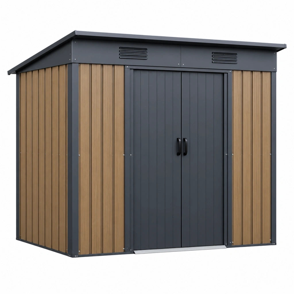 Casetta da giardino 213 x 130 x 173 cm in metallo grigio antracite e effetto legno - deposito esterno con doppia porta