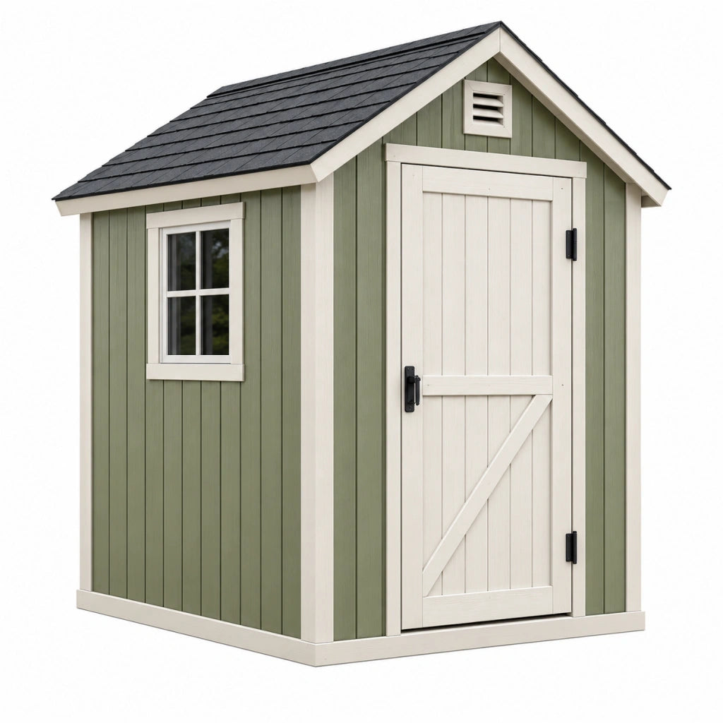 Casetta da giardino 160 x 120 x 200 cm in legno verde e bianco con porta e finestra