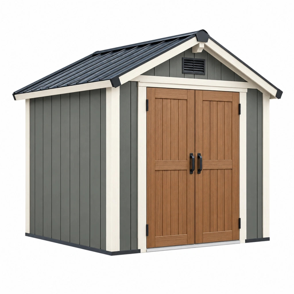 Capanno da giardino 200 x 150 x 210 cm grigio/marrone in resina per esterno con doppia porta